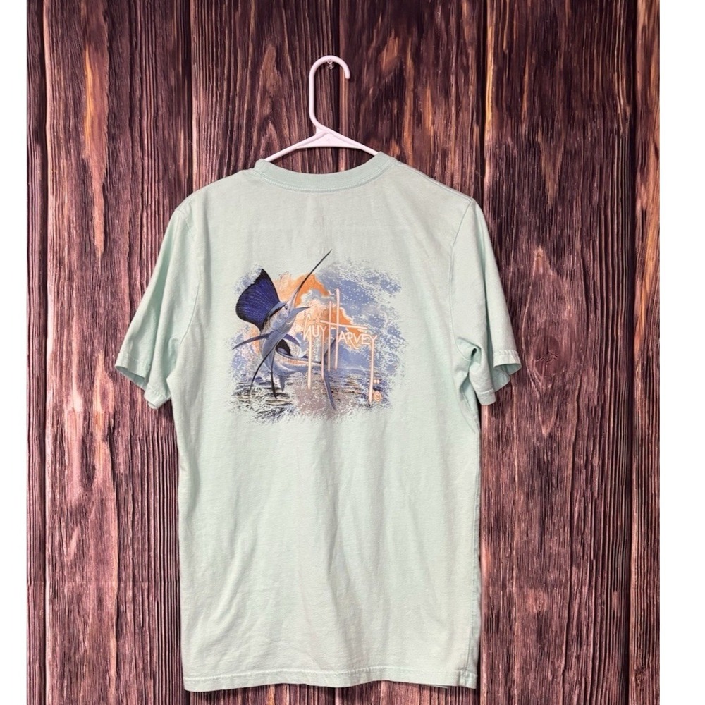 Guy Harvey Mens T-Shirt S Light Green Marlin Graphic Short Sleeve Casual Cotton - Picture 3 of 16